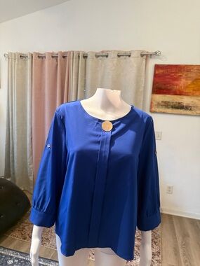 SHEIN Royal Blue Round-Neck Blouse with Gold Accent